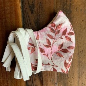 Cotton Face Mask Red Vintage Leafy w/ Filter Slot